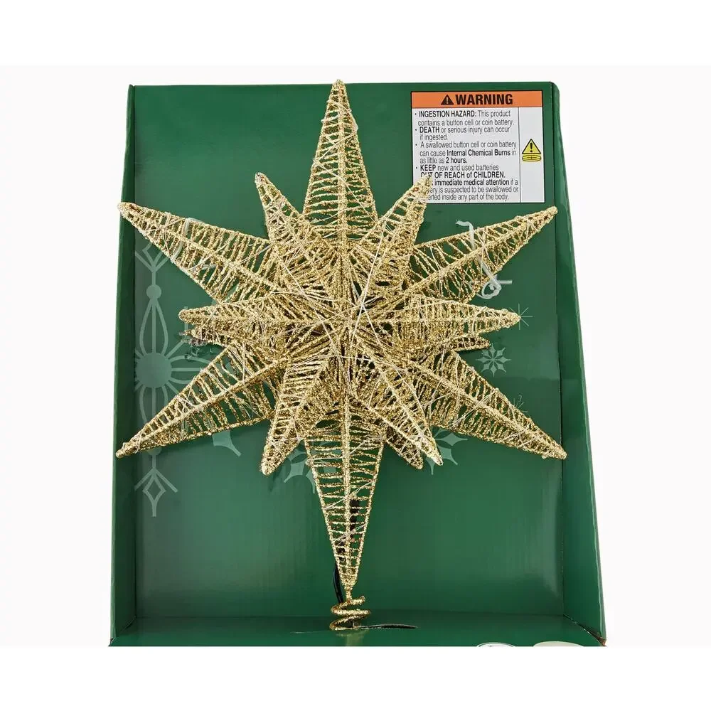 Champagne Gold Glitter Star Light Up LED Christmas Tree Topper 15.5